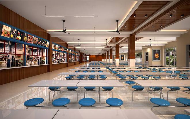 k1体育官网工装学校食堂室内设计表现聊城市技师学院食堂设计案例！(图1)