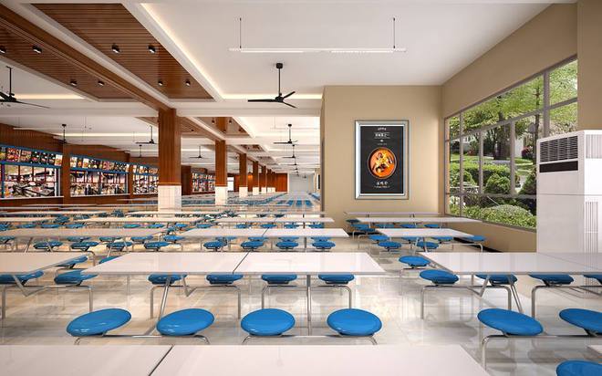 k1体育官网工装学校食堂室内设计表现聊城市技师学院食堂设计案例！(图2)